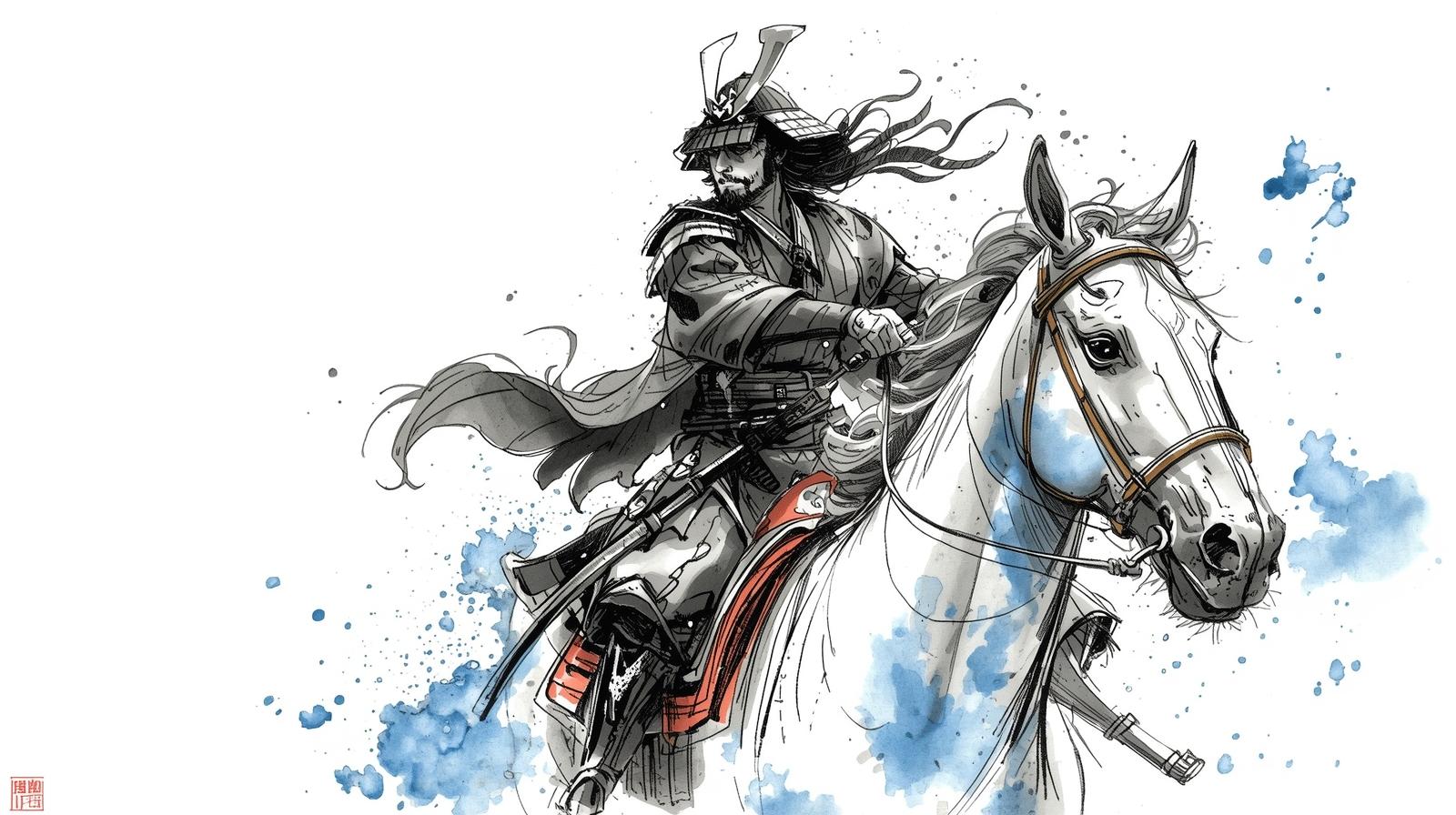Samurai warrior on horseback delivering urgent message, symbolizing speed and truth in finance and decision-making