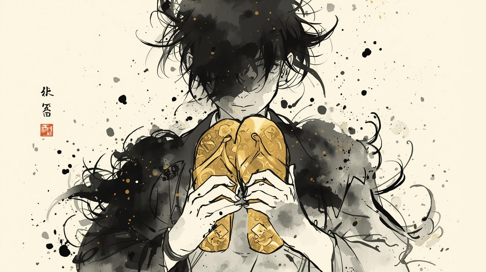 Samurai warming sandals with care, symbolizing emotional intelligence and leadership through small thoughtful acts.