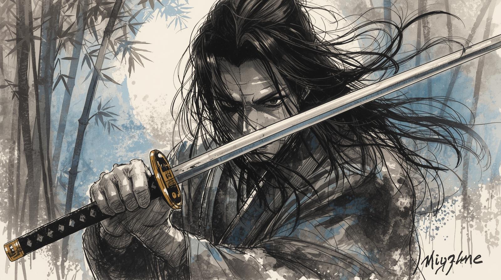 Samurai Wisdom illustrated by a warrior holding a sword in a bamboo forest